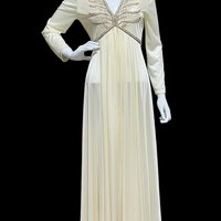 JACK BRYAN 1970s vintage evening gown, white jersey knit beaded maxi dress