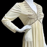 JACK BRYAN 1970s vintage evening gown, white jersey knit beaded maxi dress