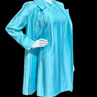 HELEN WHITING vintage 1960s dress set, cocktail dress and coat set, Robin's egg blue 