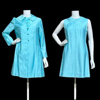 HELEN WHITING vintage 1960s dress set, cocktail dress and coat set, Robin's egg blue 