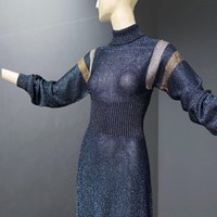 WENJILLI vintage 1970s lurex maxi dress, Navy Blue Metallic lurex Knit Maxi Dress