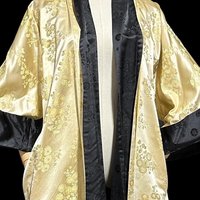 HAYASHI Kimono dressing gown robe, vintage Reversible Gold Black Shiny Silk Satin 