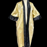 HAYASHI Kimono dressing gown robe, vintage Reversible Gold Black Shiny Silk Satin 