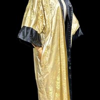 HAYASHI Kimono dressing gown robe, vintage Reversible Gold Black Shiny Silk Satin 