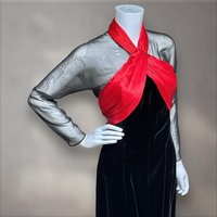 OSCAR de la RENTA Miss O, Neiman Marcus 1980s vintage evening dress, Red silk and Black velvet