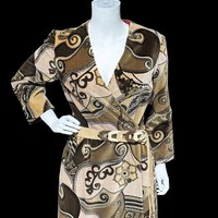 BARD'S TORONTO, vintage maxi evening dress, brown op art velvet hostess gown