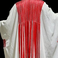 1970s Vintage caftan dress, Sheer breezy white gauzy fabric with streaming red ribbons