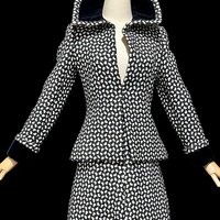 ARNOLD SCAASI COUTURE vintage suit, 1970s jacket skirt set, business suit, Black white houndstooth