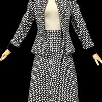 ARNOLD SCAASI COUTURE vintage suit, 1970s jacket skirt set, business suit, Black white houndstooth