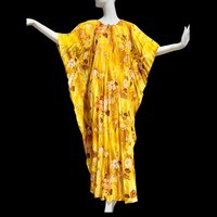 1970s Vintage caftan kaftan dress, Sunny golden yellow accordion pleated floral party hostess gown, one size