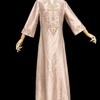 STAR OF SIAM, vintage caftan dress, Bangkok Silk Co, Maxi Kaftan party dress, Rosy Pink Dusty Mauve embroidered evening dress, 36 bust