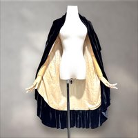 I. MAGNIN & CO, 1920s vintage Flapper Silk Velvet Cape, Inky black Antique Evening coat Capelet Cloak, Open front with ruffles