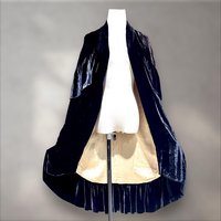 I. MAGNIN & CO, 1920s vintage Flapper Silk Velvet Cape, Inky black Antique Evening coat Capelet Cloak, Open front with ruffles