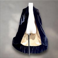 I. MAGNIN & CO, 1920s vintage Flapper Silk Velvet Cape, Inky black Antique Evening coat Capelet Cloak, Open front with ruffles