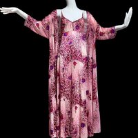 VANITY FAIR vintage nightgown robe set, 1970s Lingerie Pink floral slip dress, night gown and robe, medium