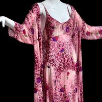 VANITY FAIR vintage nightgown robe set, 1970s Lingerie Pink floral slip dress, night gown and robe, medium