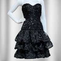 TRACY MILLS 1980s vintage prom dress, Black strapless sequin cocktail dress