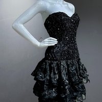 TRACY MILLS 1980s vintage prom dress, Black strapless sequin cocktail dress