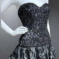 TRACY MILLS 1980s vintage prom dress, Black strapless sequin cocktail dress