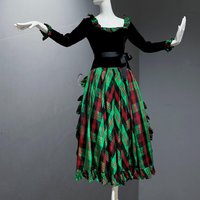 ALBERT CAPRARO 1970s vintage evening dress, Velvet and taffeta Christmas holiday dress, green red plaid full skirt maxi, 34 bust