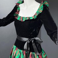 ALBERT CAPRARO 1970s vintage evening dress, Velvet and taffeta Christmas holiday dress