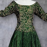 TERENCE NOLDER 1980s vintage evening dress ball gown, Deep green and gold