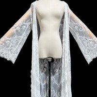 JONQUIL sheer white lace robe, see through feather weight white dressing gown, Wrap front with bell sleeves