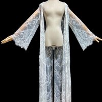 JONQUIL sheer white lace robe, see through feather weight white dressing gown, Wrap front with bell sleeves