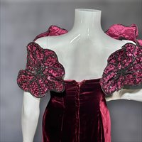 EUGENE ALEXANDER 1980s vintage evening gown, burgundy velvet sheath with HUGE Sequin Flowers