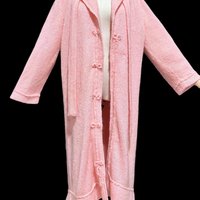 1960s vintage pink mohair coat, Mid Century stroller length open front coat with belt, medium