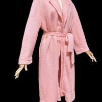 1960s vintage pink mohair coat, Mid Century stroller length open front coat with belt, medium