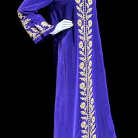 MALOUF Perfect Negligee, vintage evening gown, I. MAGNIN, Royal Purple velvet and gold metallic & rhinestones Kaftan