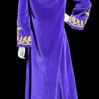 MALOUF Perfect Negligee, vintage evening gown, I. MAGNIN, Royal Purple velvet and gold metallic & rhinestones Kaftan