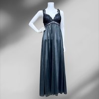 SCAASI vintage black nightgown robe peignoir 2 pc set, sheer dressing gown and slip dress