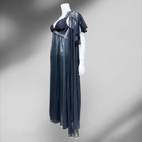 SCAASI vintage black nightgown robe peignoir 2 pc set, sheer dressing gown and slip dress