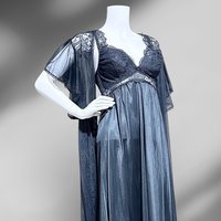 SCAASI vintage black nightgown robe peignoir 2 pc set, sheer dressing gown and slip dress