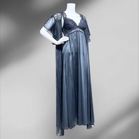 SCAASI vintage black nightgown robe peignoir 2 pc set, sheer dressing gown and slip dress