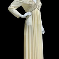 JACK BRYAN 1970s vintage evening gown, white jersey knit beaded maxi dress