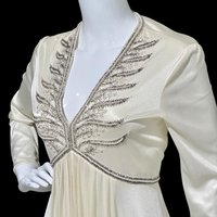 JACK BRYAN 1970s vintage evening gown, white jersey knit beaded maxi dress