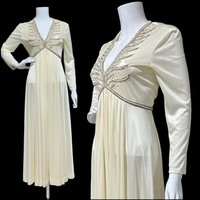 JACK BRYAN 1970s vintage evening gown, white jersey knit beaded maxi dress