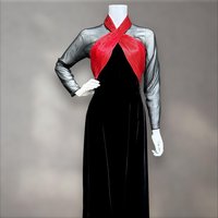 OSCAR de la RENTA Miss O, Neiman Marcus 1980s vintage evening dress, Red silk and Black velvet