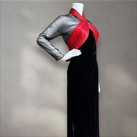 OSCAR de la RENTA Miss O, Neiman Marcus 1980s vintage evening dress, Red silk and Black velvet