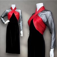 OSCAR de la RENTA Miss O, Neiman Marcus 1980s vintage evening dress, Red silk and Black velvet