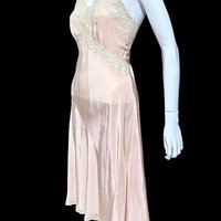 ALIDA The Richly Clad, Vintage 1930s Nightgown Slip Dress, baby pink rayon and lace sheath dress