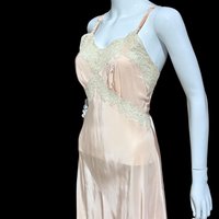 ALIDA The Richly Clad, Vintage 1930s Nightgown Slip Dress, baby pink rayon and lace sheath dress