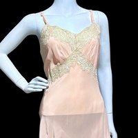 ALIDA The Richly Clad, Vintage 1930s Nightgown Slip Dress, baby pink rayon and lace sheath dress