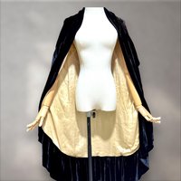 I. MAGNIN & CO, 1920s vintage Flapper Silk Velvet Cape, Inky black Antique Evening coat Capelet Cloak, Open front with ruffles