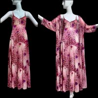 VANITY FAIR vintage nightgown robe set, 1970s Lingerie Pink floral slip dress, night gown and robe, medium