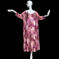 VANITY FAIR vintage nightgown robe set, 1970s Lingerie Pink floral slip dress, night gown and robe, medium