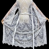 JONQUIL sheer white lace robe, see through feather weight white dressing gown, Wrap front with bell sleeves